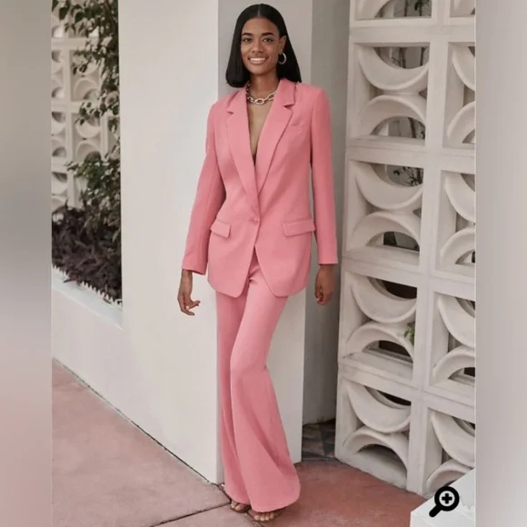 Express Pink Super High Waisted Twill Flare Trouser Pants - Picture 2 of 9